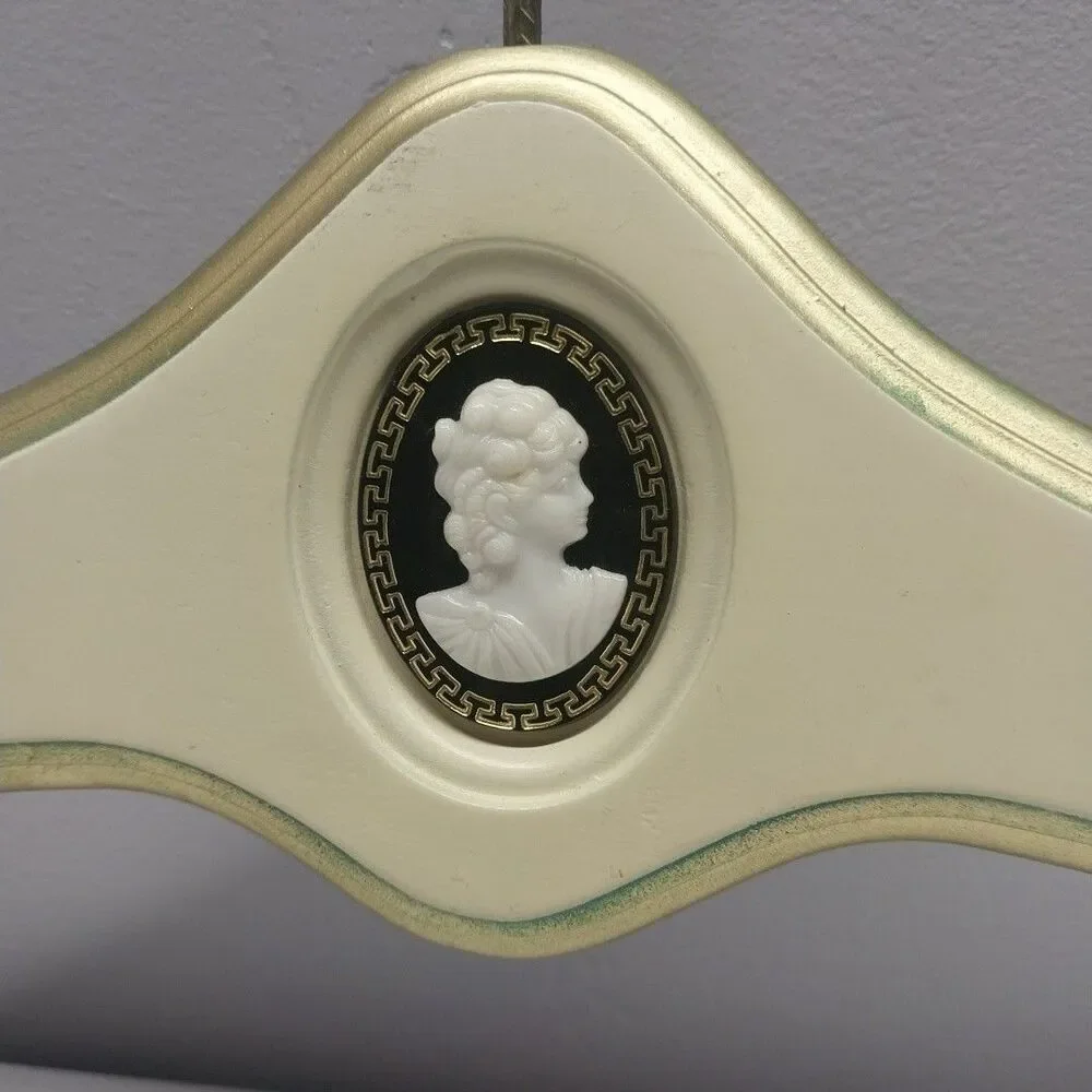 Vintage Wood Cameo Clothes Hanger Hollywood Regency Cream Gold Decorative Closet